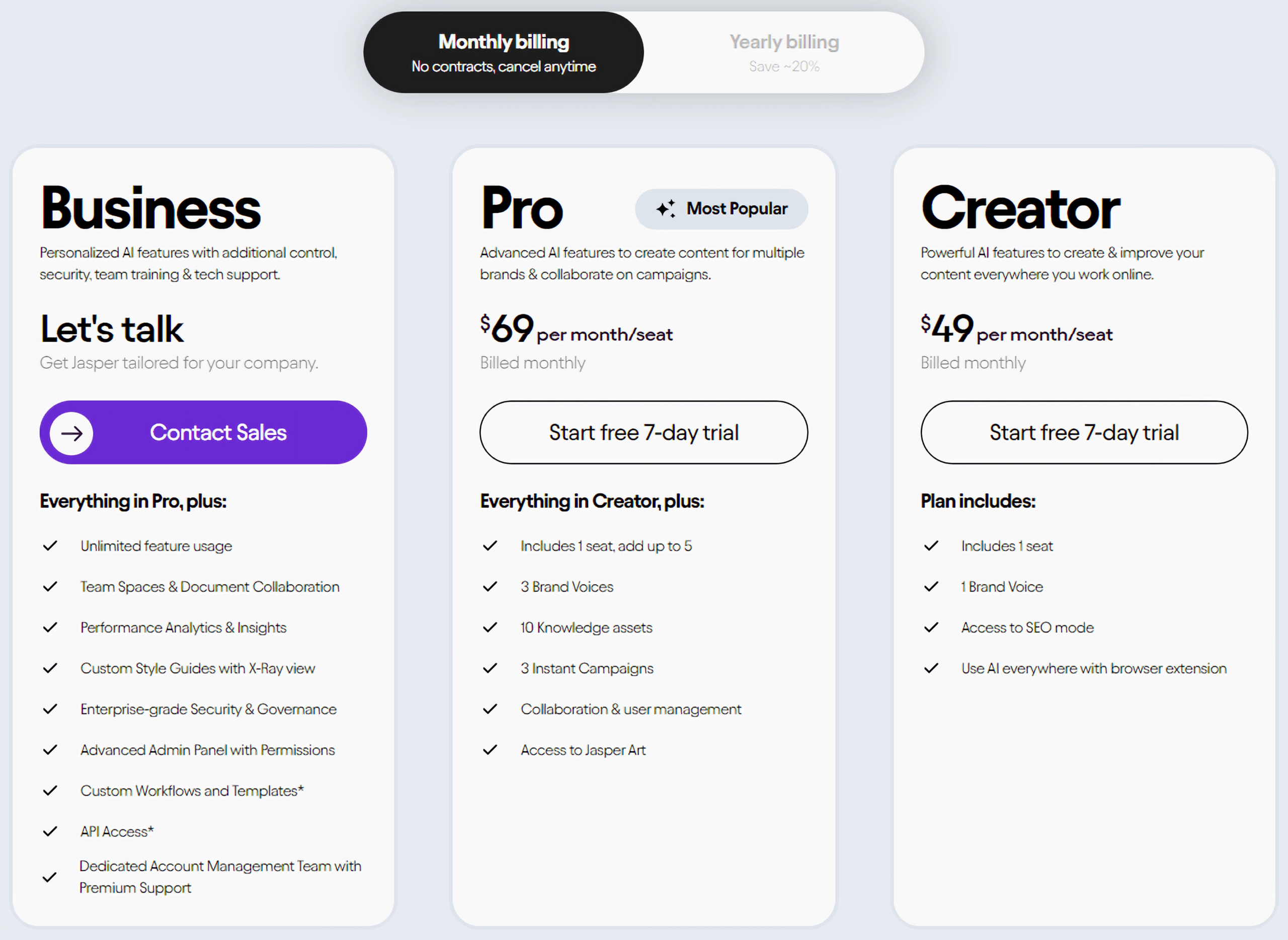 Jasper AI Plans Pricing