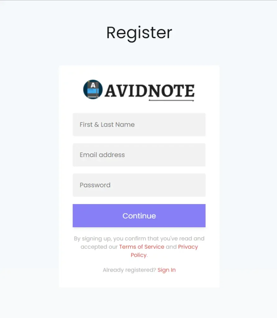 Avidnote - Create a Free Account