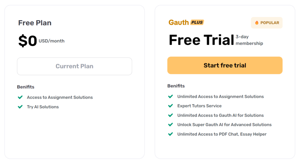 GauthMath App Pricing