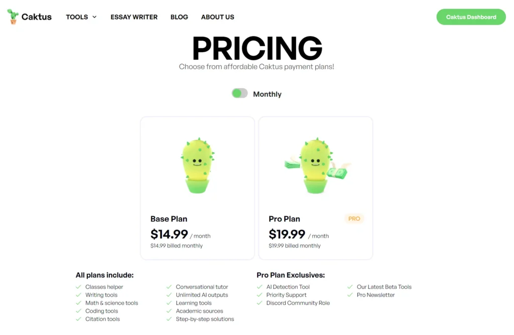 Caktus AI Pricing