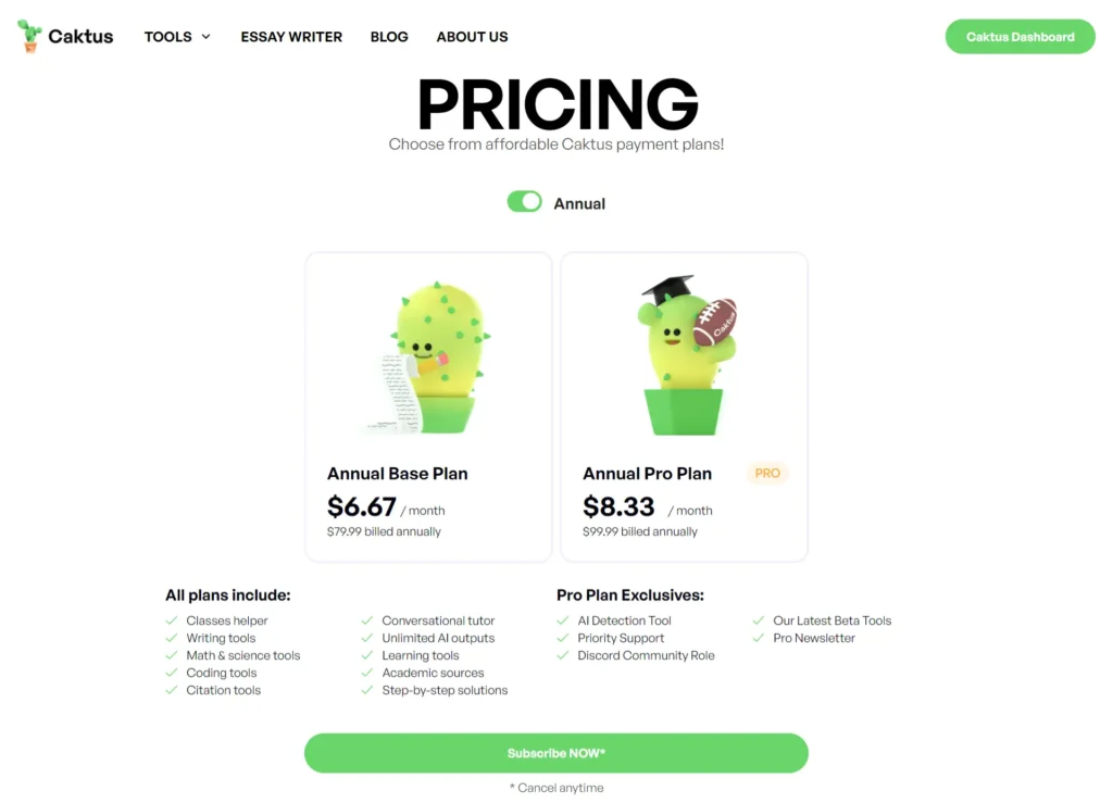 Caktus AI Pricing