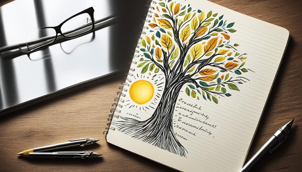 ProWritingAid Review: Image representing freeing your writing potential with a blank notebook, pen, and light through an open window.