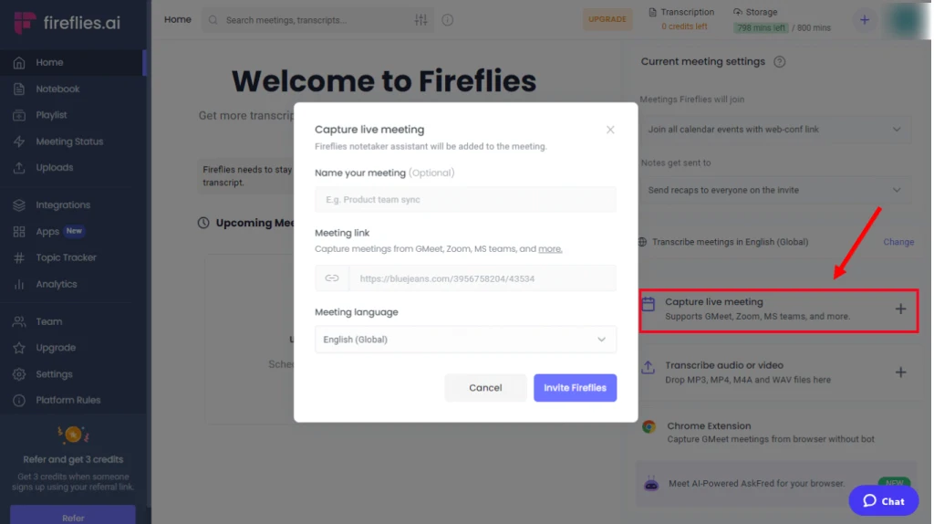 Fireflies. ai Auto Join Meetings