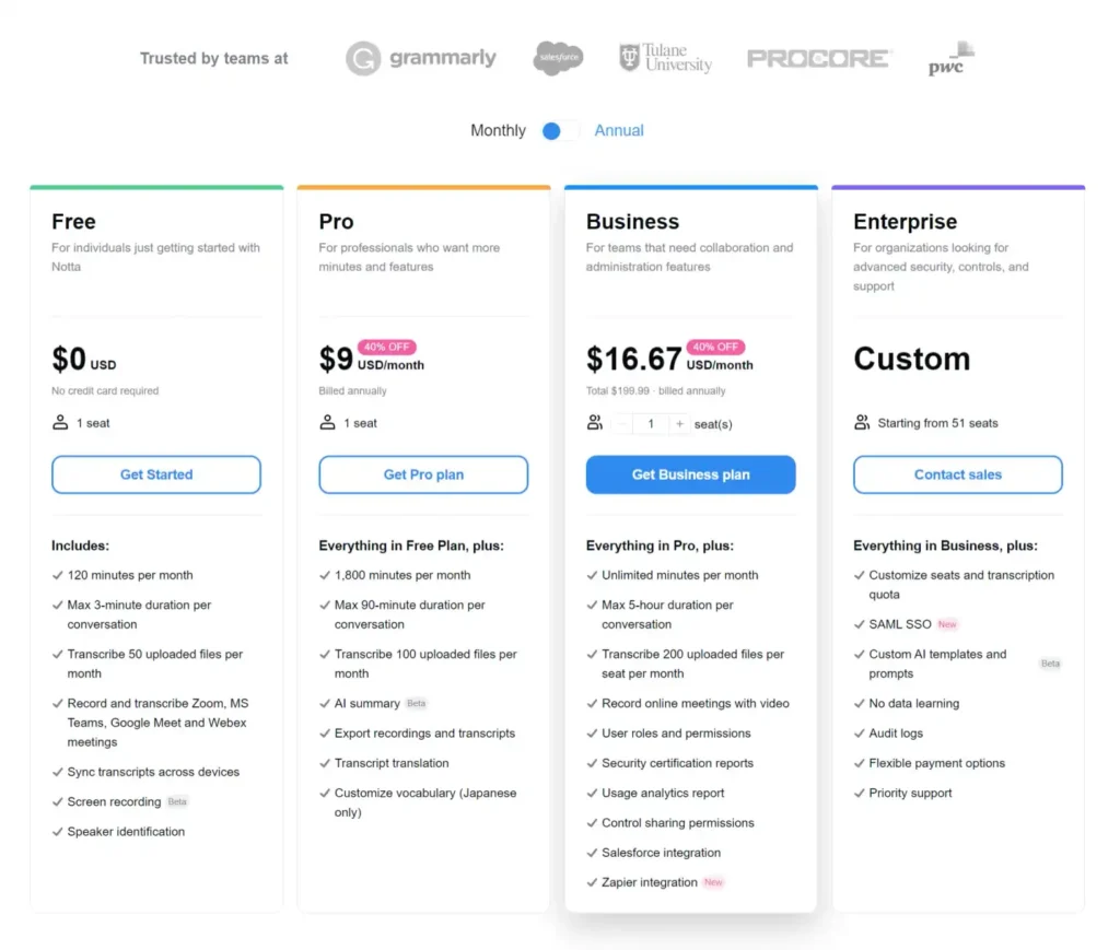 Notta AI Pricing Plans Features Costs.webp